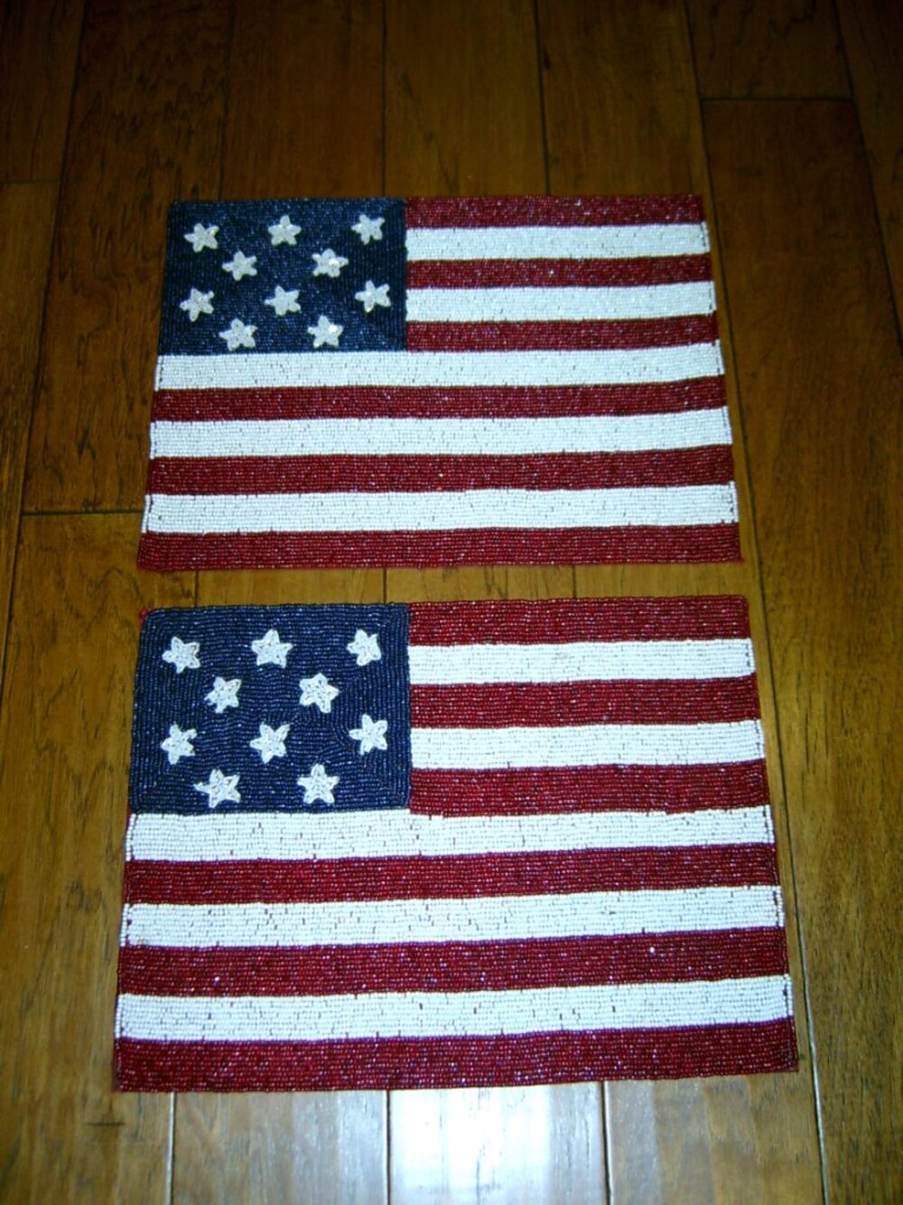 Pier 1 Beaded American Flag Placemats Set 2 Patriotic July 4th Decor, VGUC